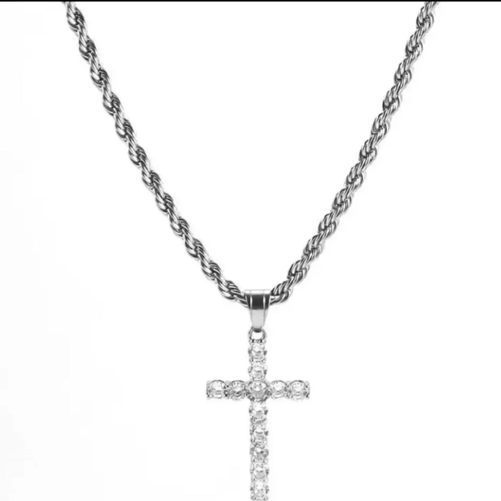 Unisex Simulated Diamond cross pendant necklace 23 inches